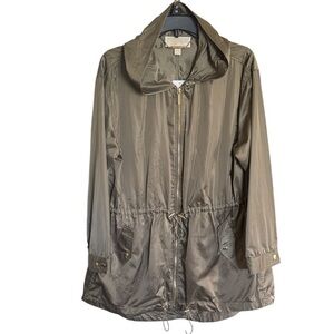 MICHAEL MICHAEL KORS Safari Green Rain Jacket Zipper Pockets Hood Large NEW
